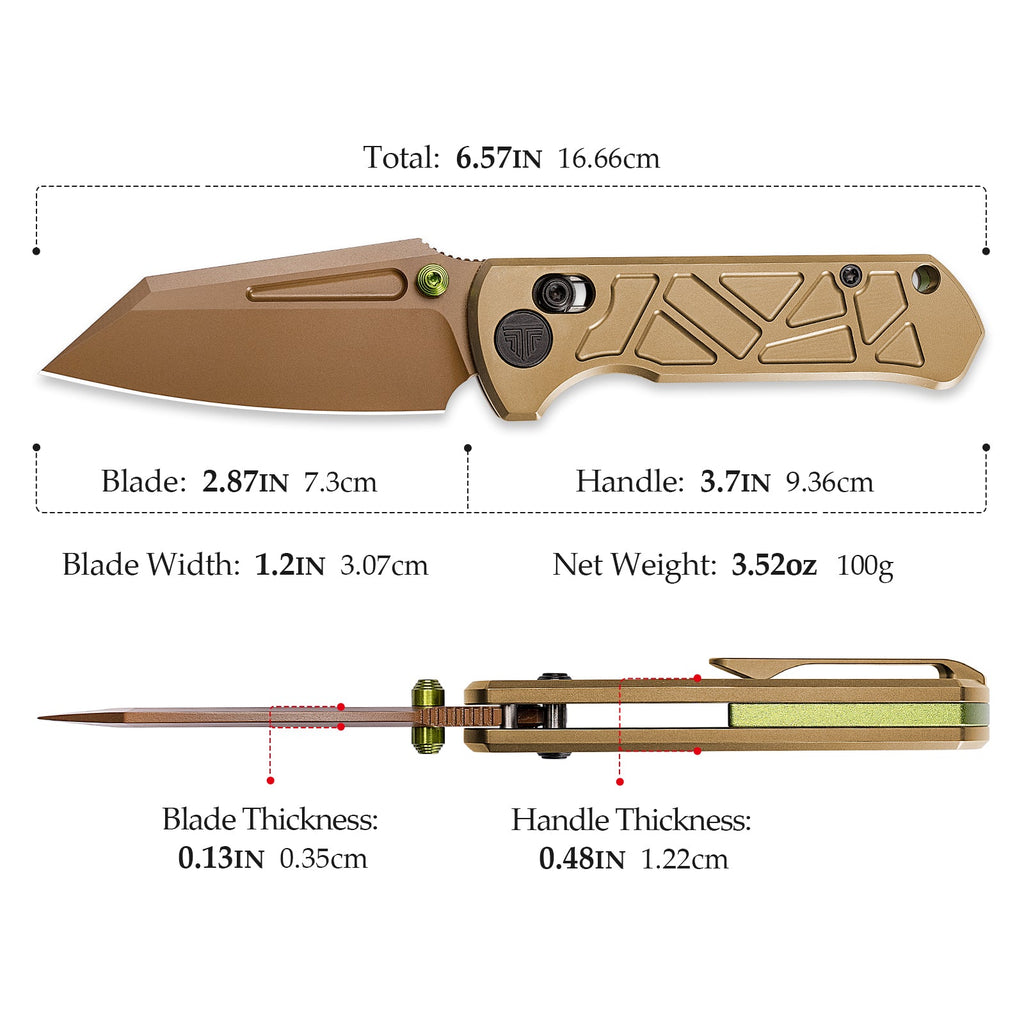 Trivisa Skarn-RG Crossbar Lock EDC Folding Pocket Knife,2.9'' M390 Steel Blade, Titanium Handle