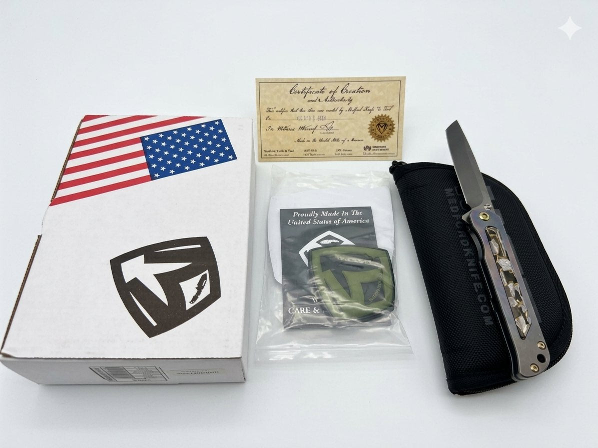 Brand new - Medford T-Bone Blue Mosaic 4in Plain Black DLC Tanto Bronze Hardware MK2154PT-37A2-T1C1-B1
