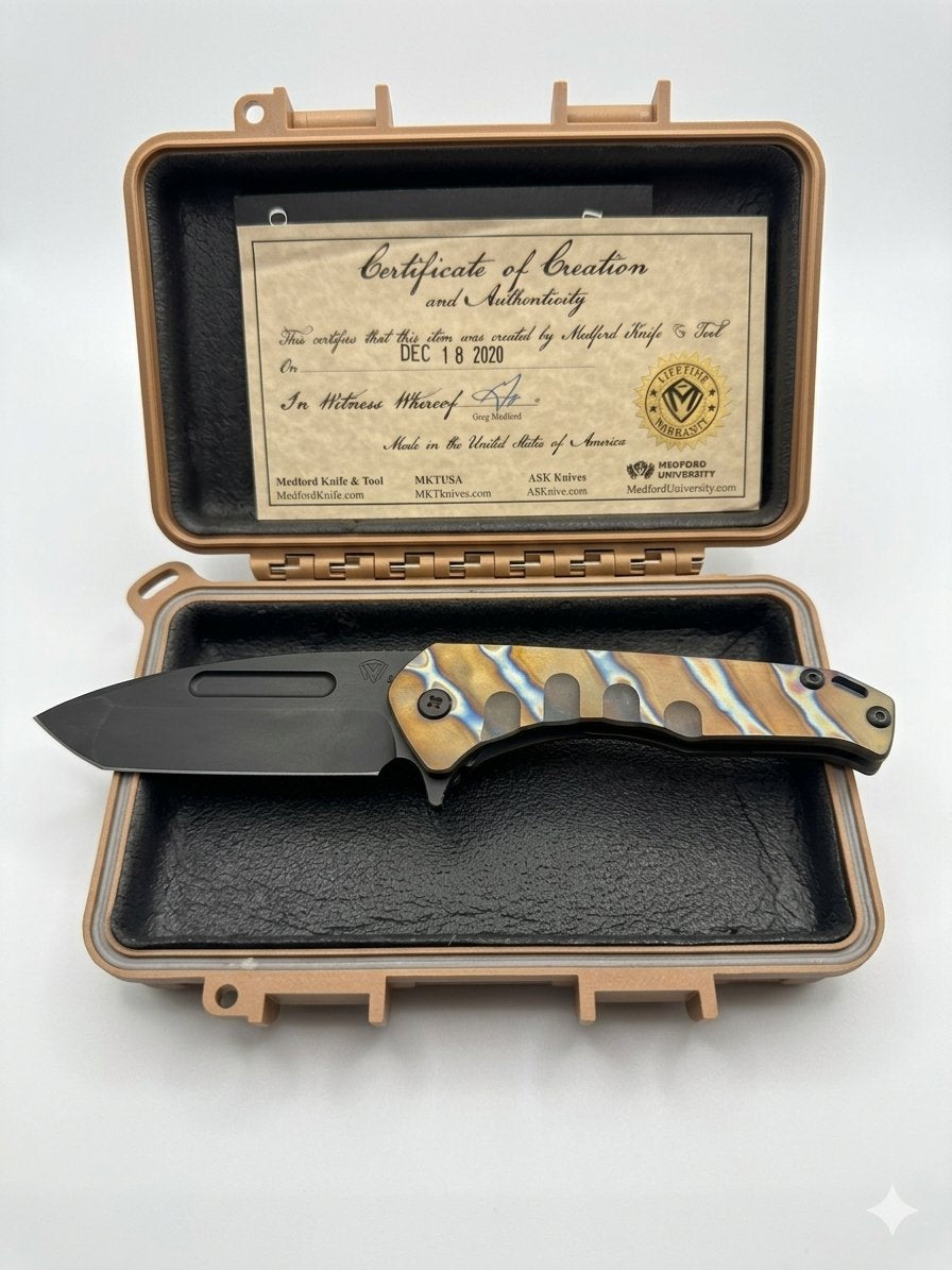 Medford Praetorian Slim | 3.3" Black PVD | S35VN | Flamed Ti | Like New