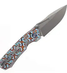 Like new - REMETTE RT-Rhino Button + Liner Lock Knife Blue/Orange G-10 (3.1" Sandblast)