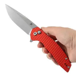 Kansept Accipiter | Button Lock | Red Anodized Aluminum with Diamond Texture | 3.53" 14C28N Blade | T1007F3