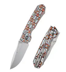 Like new - REMETTE RT-Rhino Button + Liner Lock Knife Blue/Orange G-10 (3.1" Sandblast)