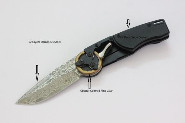 Mantis GH2027DP G&G Hawk Designs Gearhead Folding Knife 2.875" Damascus Drop point product