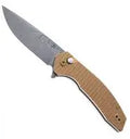 Like New - Kansept Accipiter Folding Knife Bronze Aluminum Handle Damascus Plain Edge Stonewash Finish T1007F4
