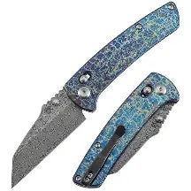 Brand new - Kansept Main Street | Crossbar Lock | Titanium with Lightning Strike Finish | 3.36" Damascus Blade | Pinkerton Knives | K1015V6