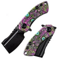 Brand new - KANSEPT Mini Korvid Flipper Knife G10 with Undead Print-Purple Handle (1.45'' 154CM Blade) Koch Tools Design -T3030B3