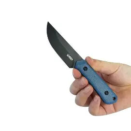 Like New - Kubey Thorn Fixed Blade Knife Blue Micarta Handle 2.8" Blackwash 14C28N Blade KU413D
